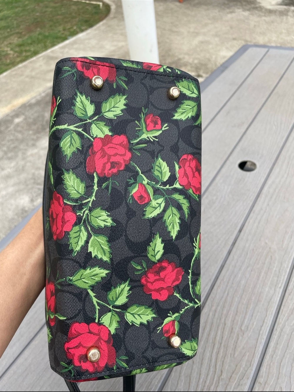 Coach Fairytale Black Medium Rowen with Red Rose Print - Picture 2 of 7
